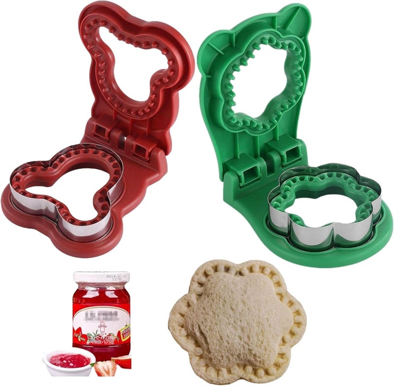 JIDODO 2pcs Sandwich Cutter and Sealer for Kids,DIY Decruster Pocket Sandwiches,Uncrustable Sandwich Cutter-Sandwich Maker for Lunchbox and Bento Box (Flower Green+Mouse Red) - Image 1